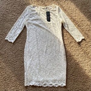 NWT White Lace Illusion Sweetheart Wedding Bridesmaid Midi Dress